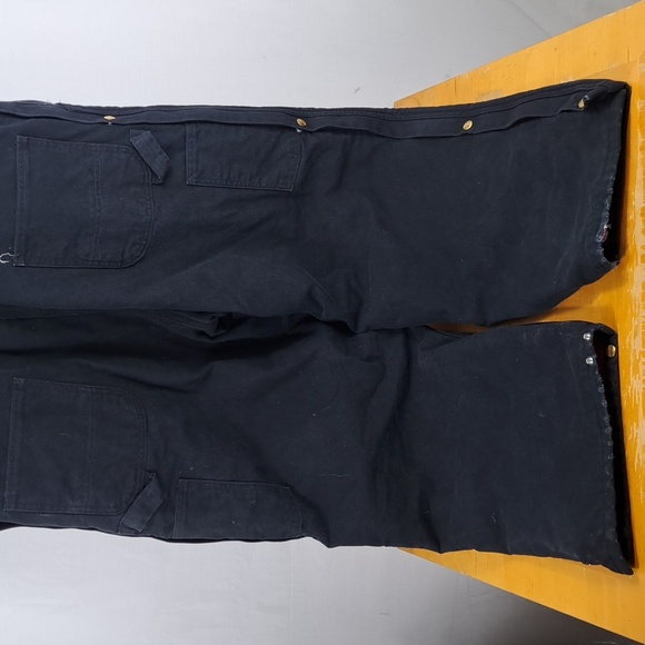 Carhartt canvas Duck bib red quilt double knee 1/2 zip 42/30 black overalls - Picture 6 of 8